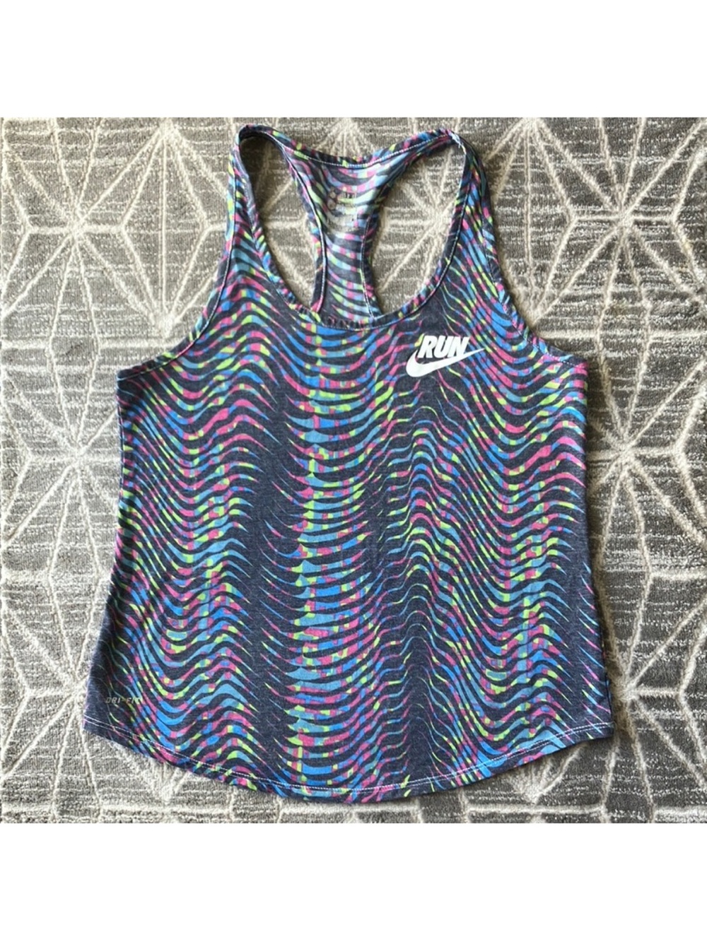 Nike Women's Racerback Tank Top in Navy with Blue, Pink & Green Waves